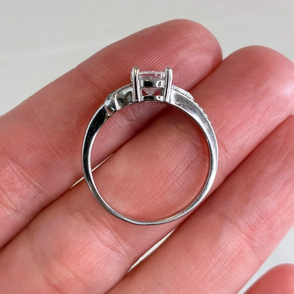 Vintage Ring Oval Cut Clear Stone Pavé Split Shank Silver Tone Size 10